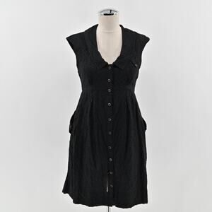 Anthropologie Postmark Four Corners Black‎ Dress Size 00 Button Front Pleated